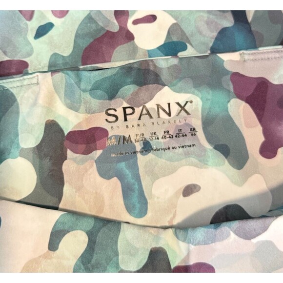 Spanx Womens Pants Green Painted Camo Leggings Elastic Waist Stretch Size Medium - Picture 5 of 8